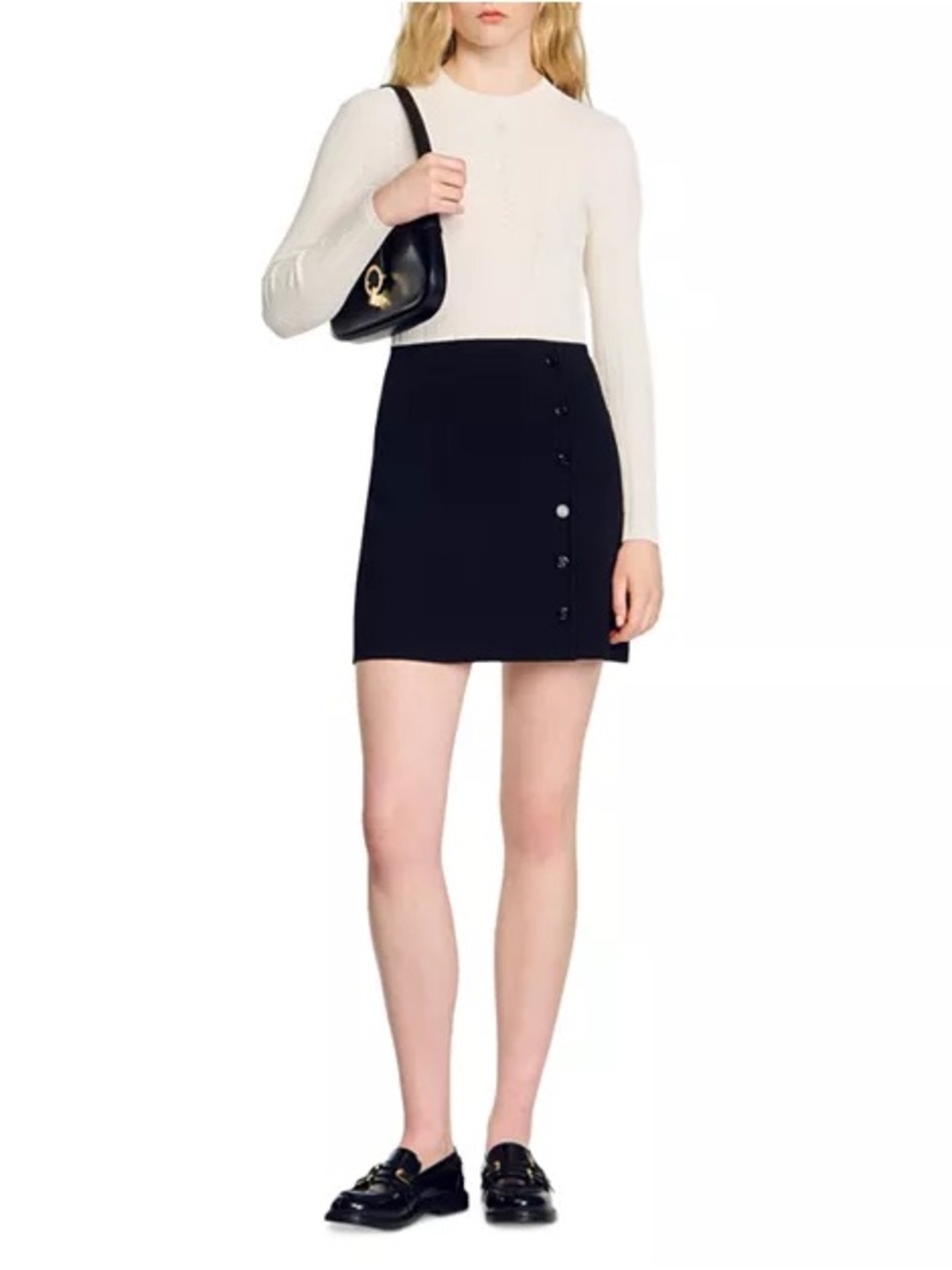 Sandro Black and white Mini Dress with Side Button Detail - size 36/S